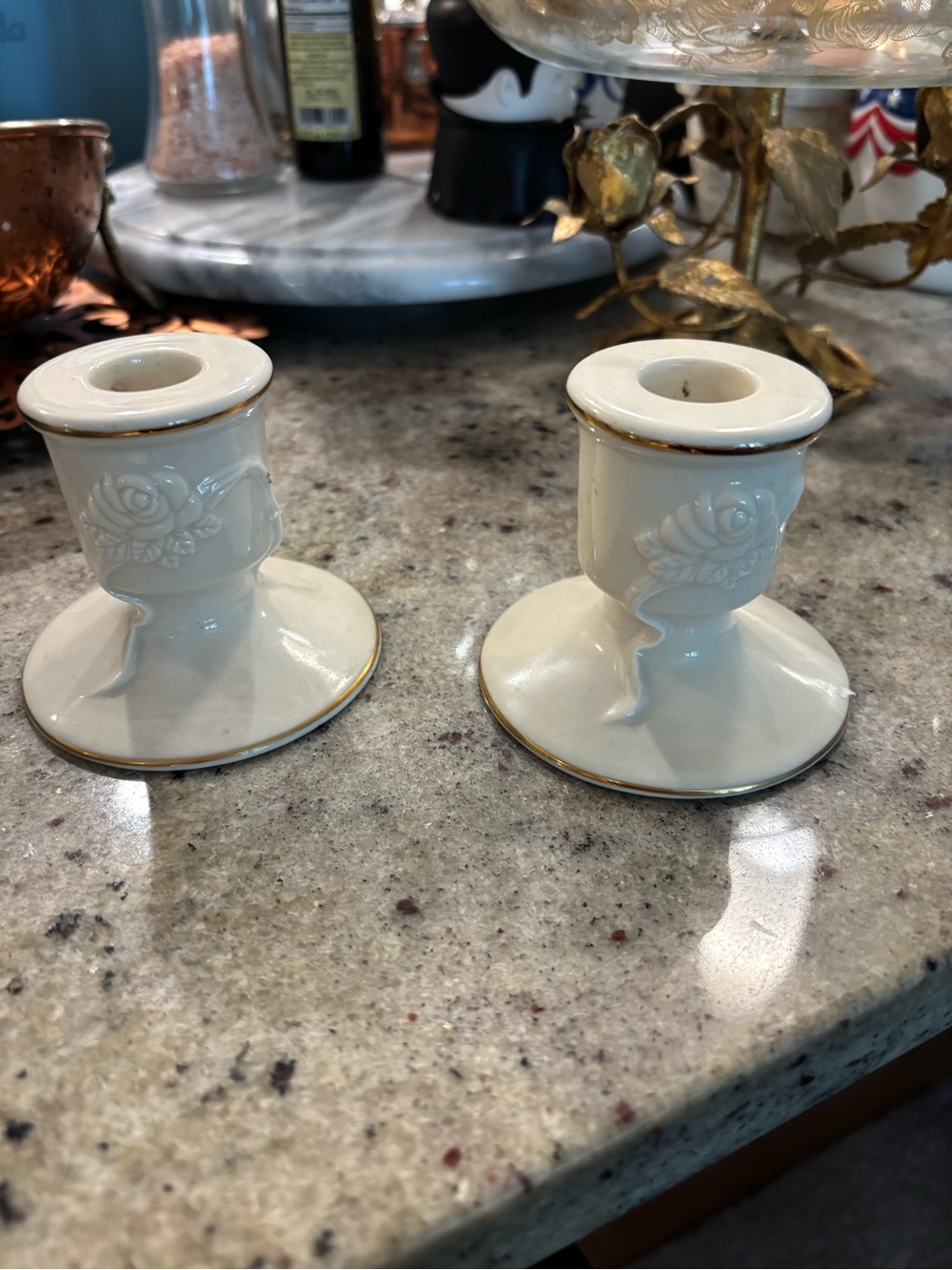 Set of 2 Lenox "Rose Blossom" Fine Porcelain Taper Candlesticks
